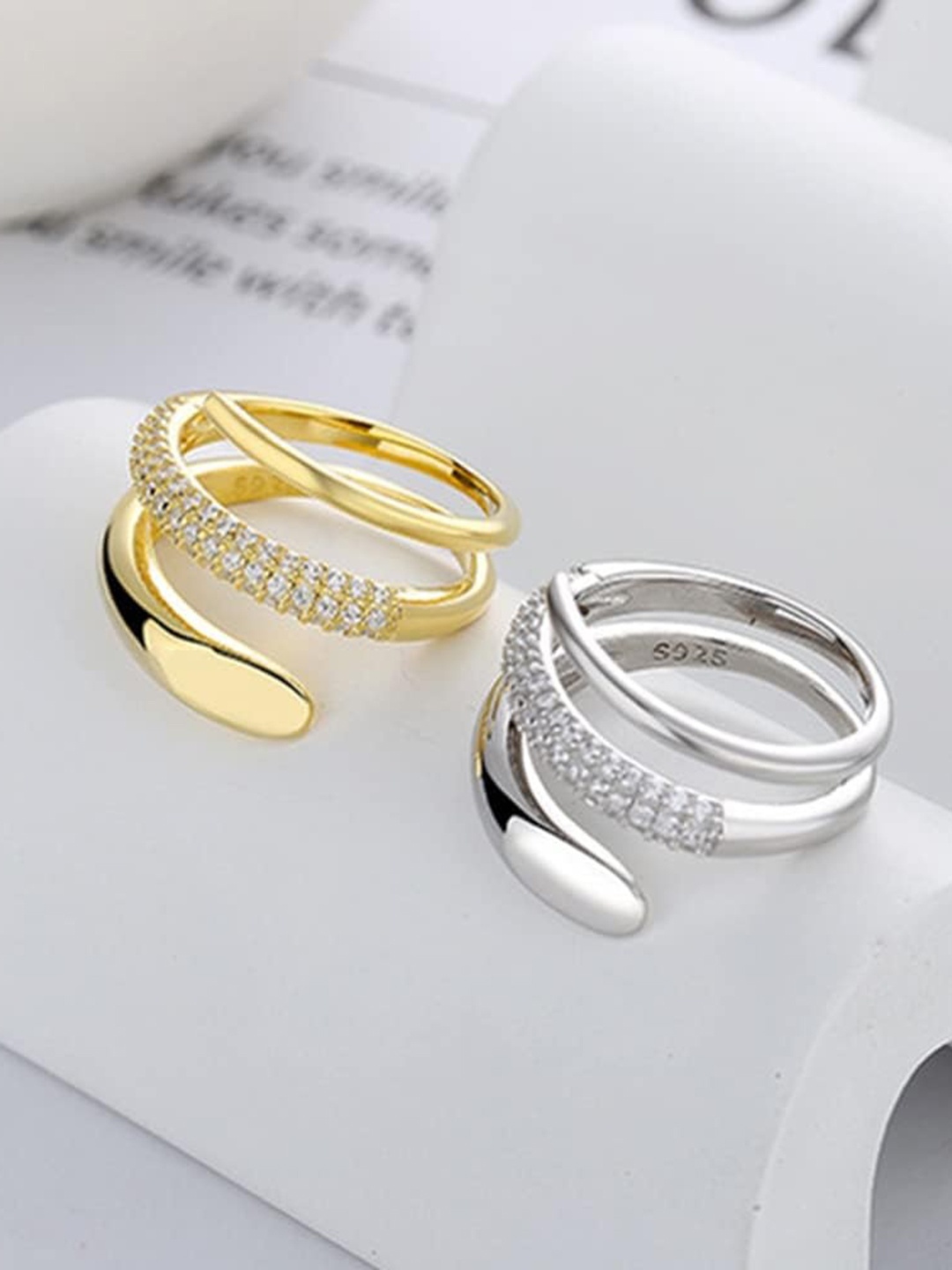 

KRYSTALZ Silver-Plated CZ-Studded Finger Ring