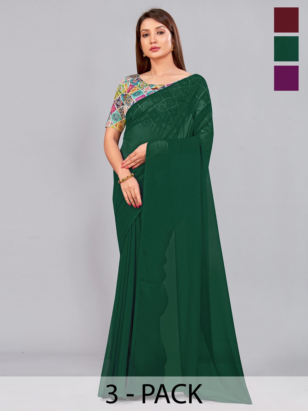 

CastilloFab Selection of 3 Pure Georgette Saree, Maroon
