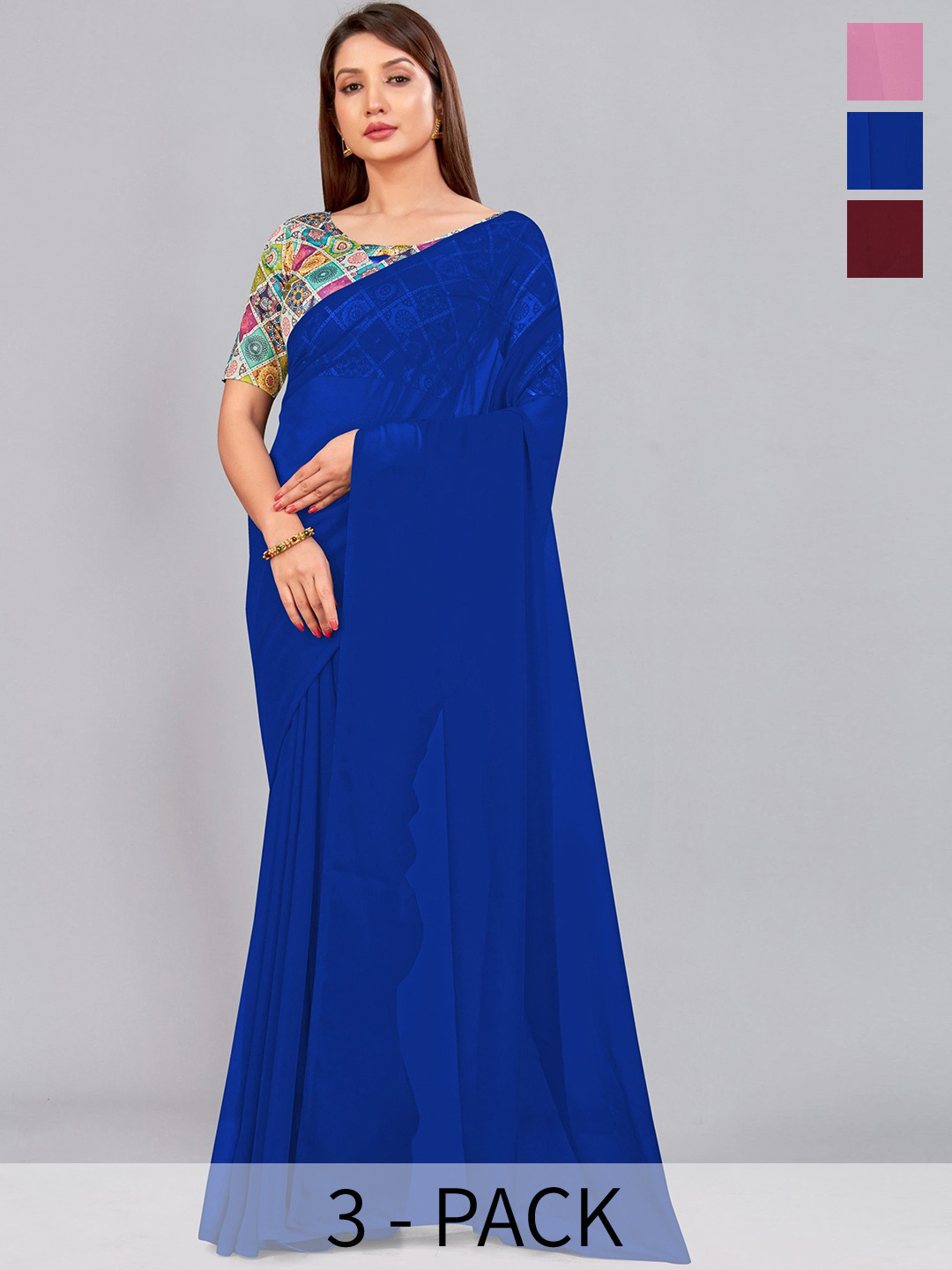 

CastilloFab Selection Of 3 Pure Georgette Saree, Maroon