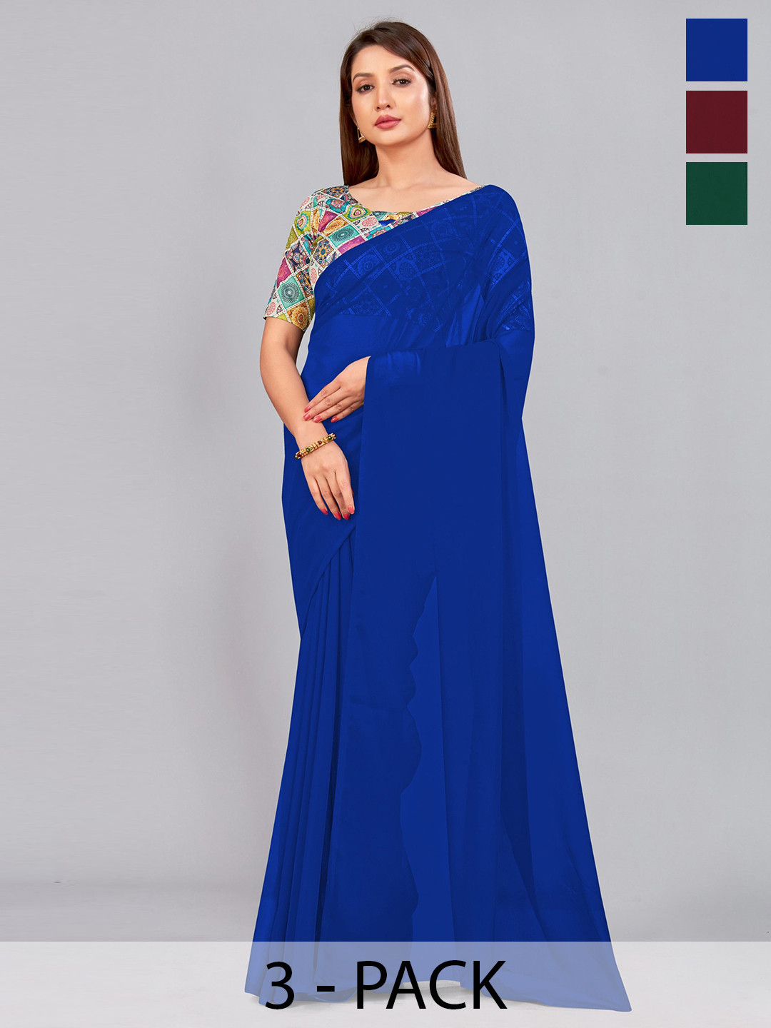 

CastilloFab Selection of 3 Pure Georgette Saree, Maroon