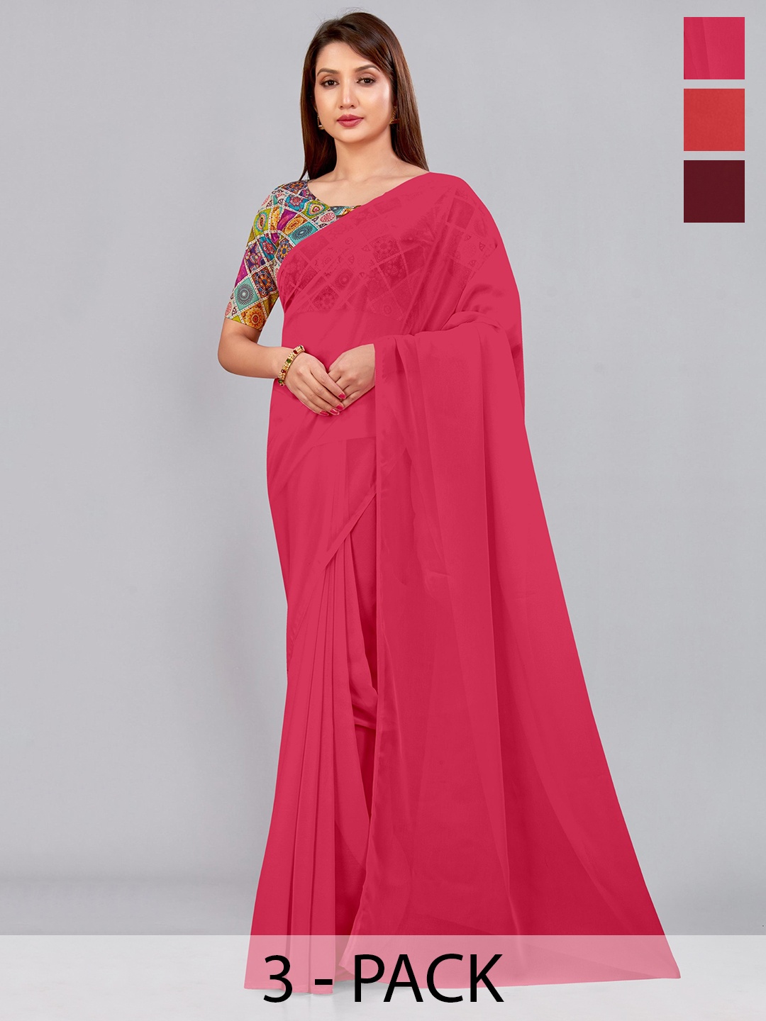 

CastilloFabSelection Of 3 Pure Georgette Saree, Maroon