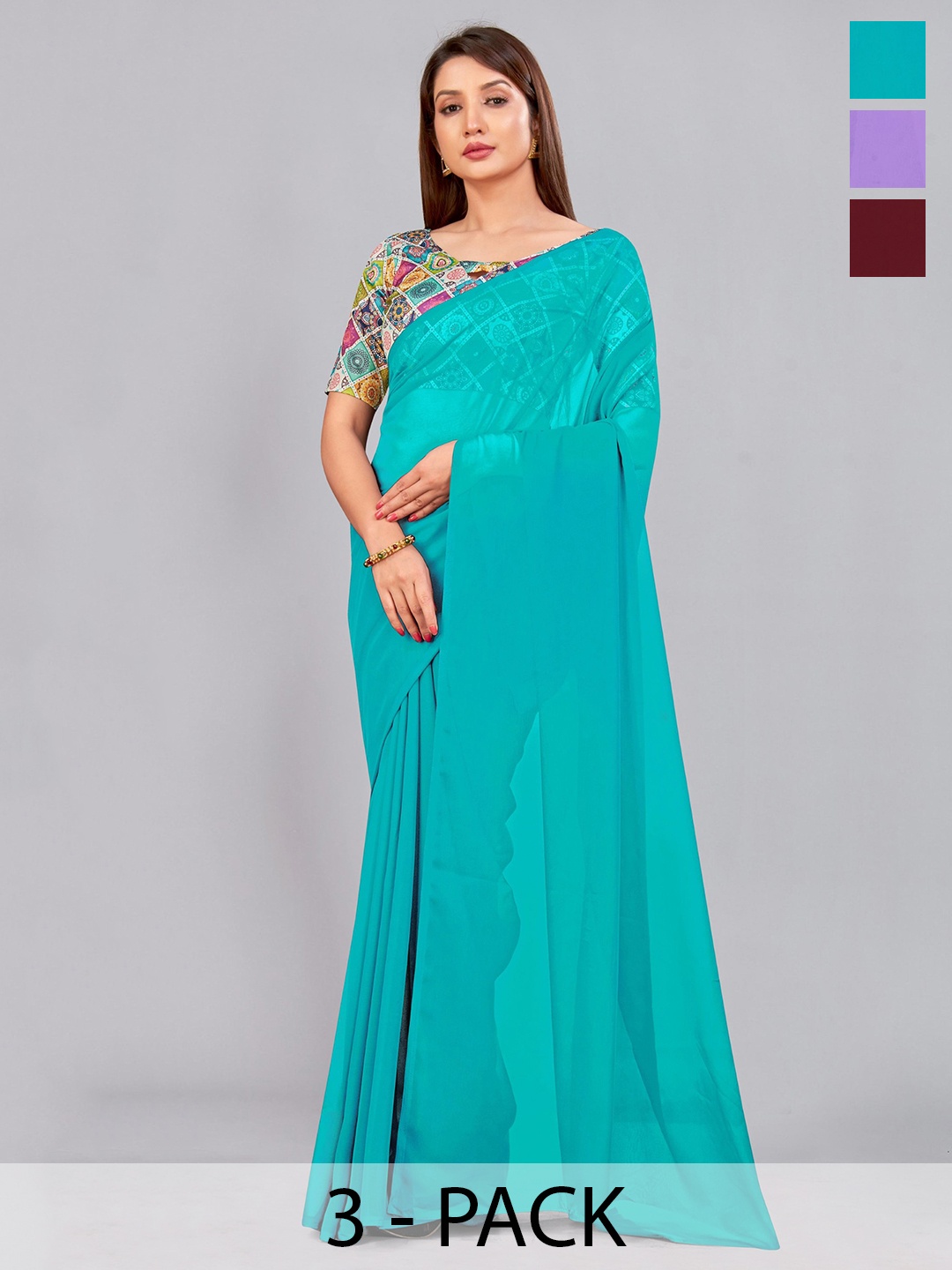 

CastilloFab Selection Of 3 Pure Georgette Saree, Maroon