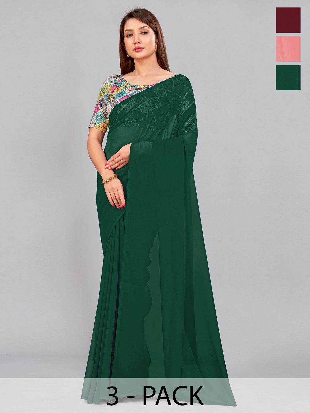 

CastilloFab Selection of 3 Pure Georgette Saree, Maroon