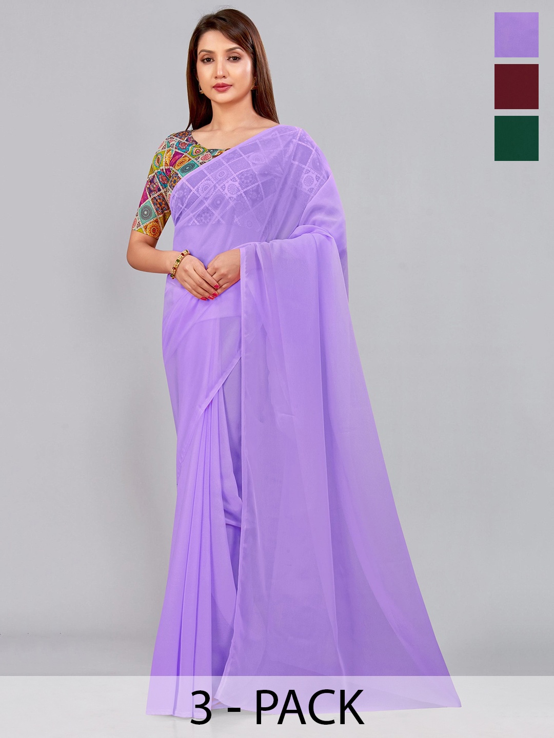 

CastilloFab Selection Of 3 Pure Georgette Saree, Maroon