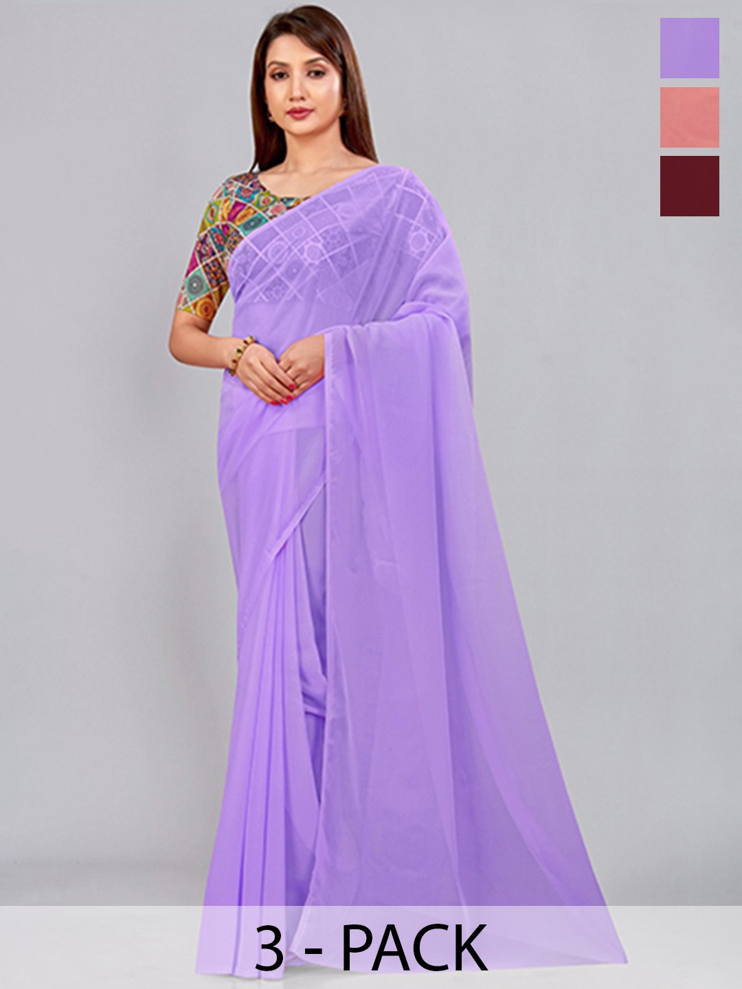 

CastilloFab Selection of 3 Pure Georgette Saree, Maroon