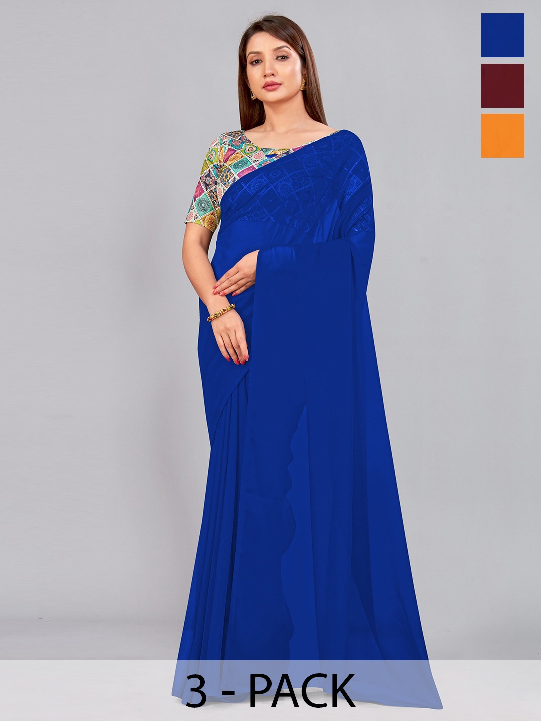 

CastilloFab Selection of 3 Pure Georgette Saree, Maroon