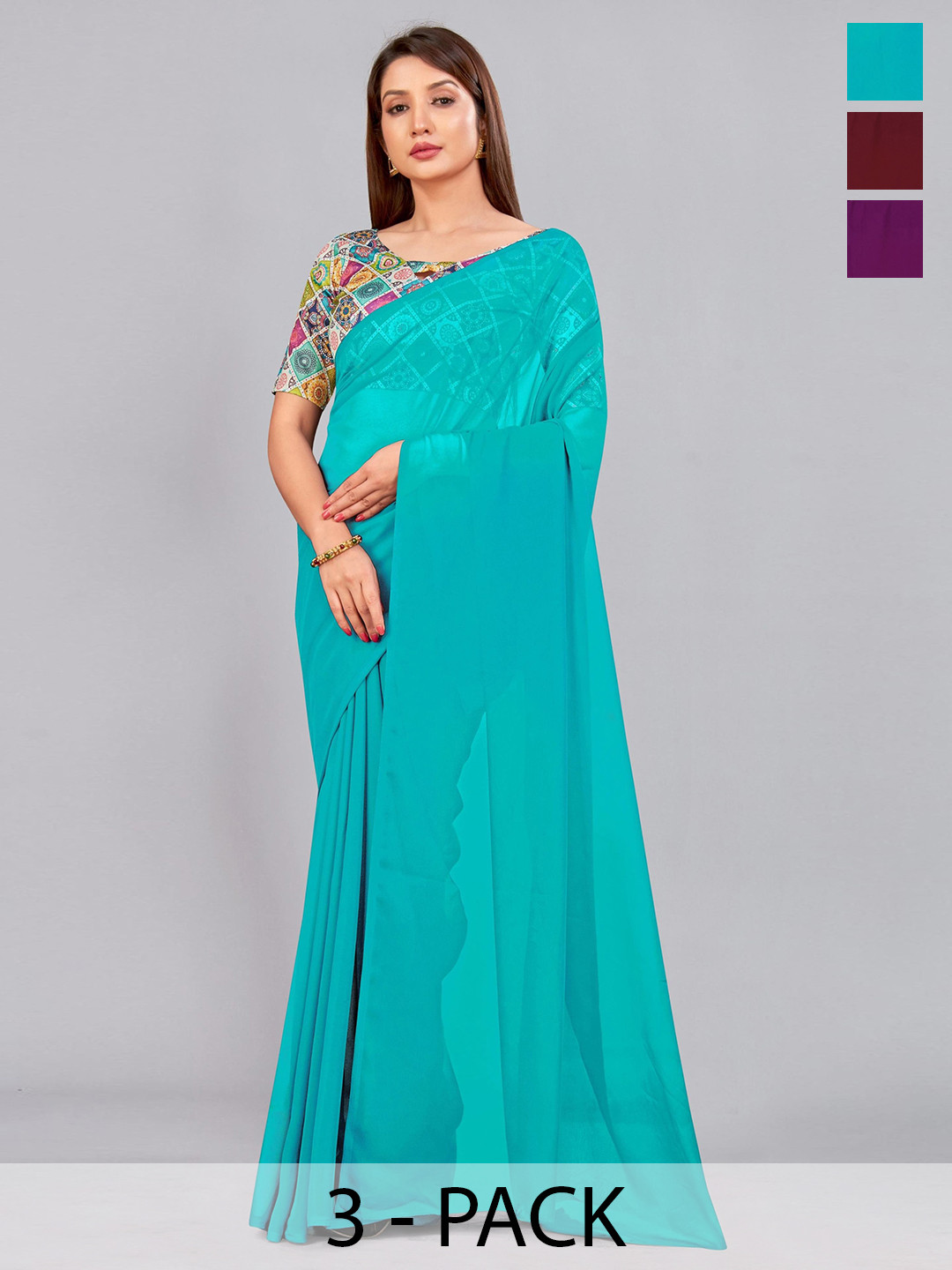 

CastilloFab Selection of 3 Pure Georgette Saree, Maroon