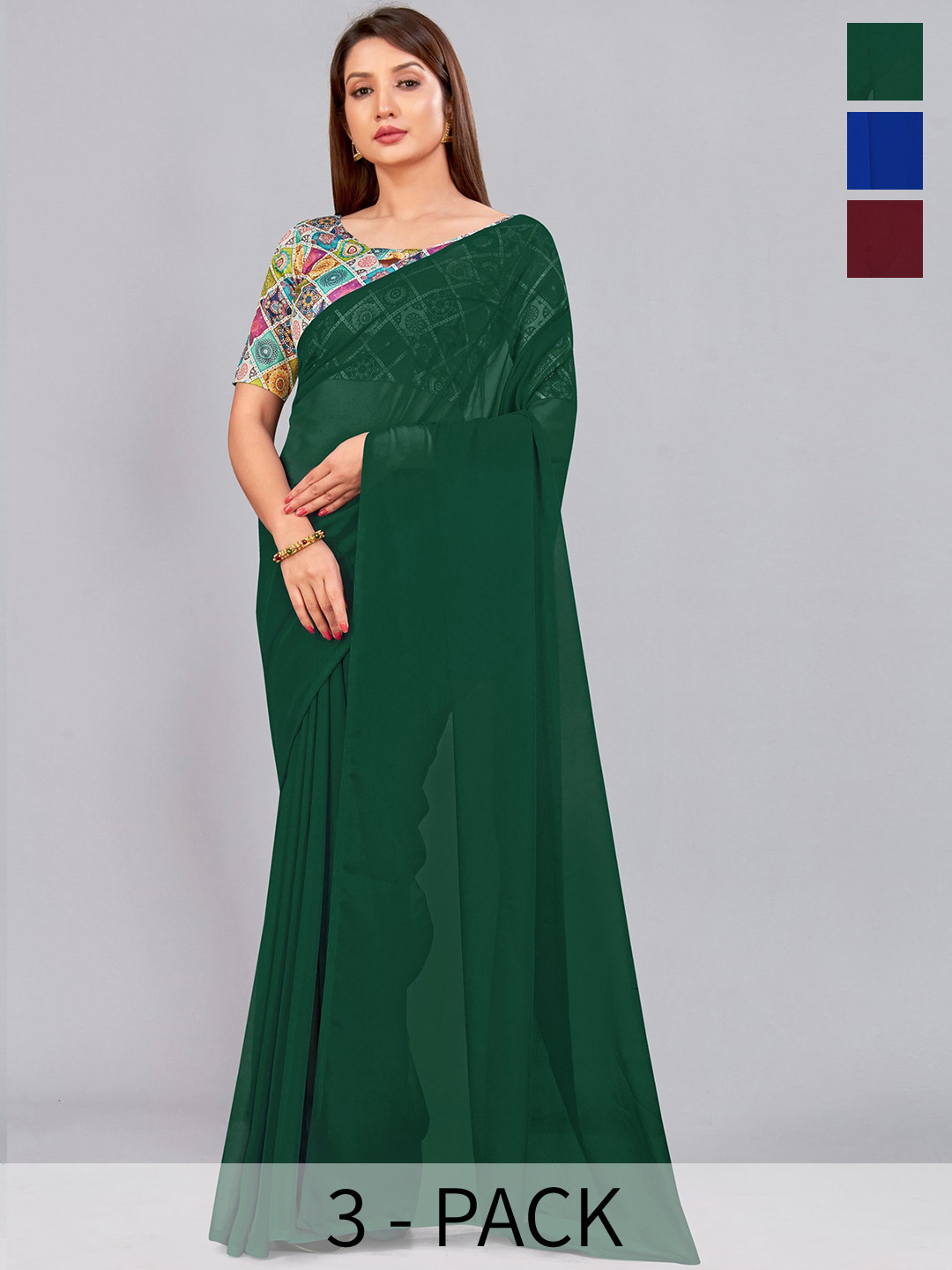 

CastilloFab Selection Of 3 Pure Georgette Saree, Maroon