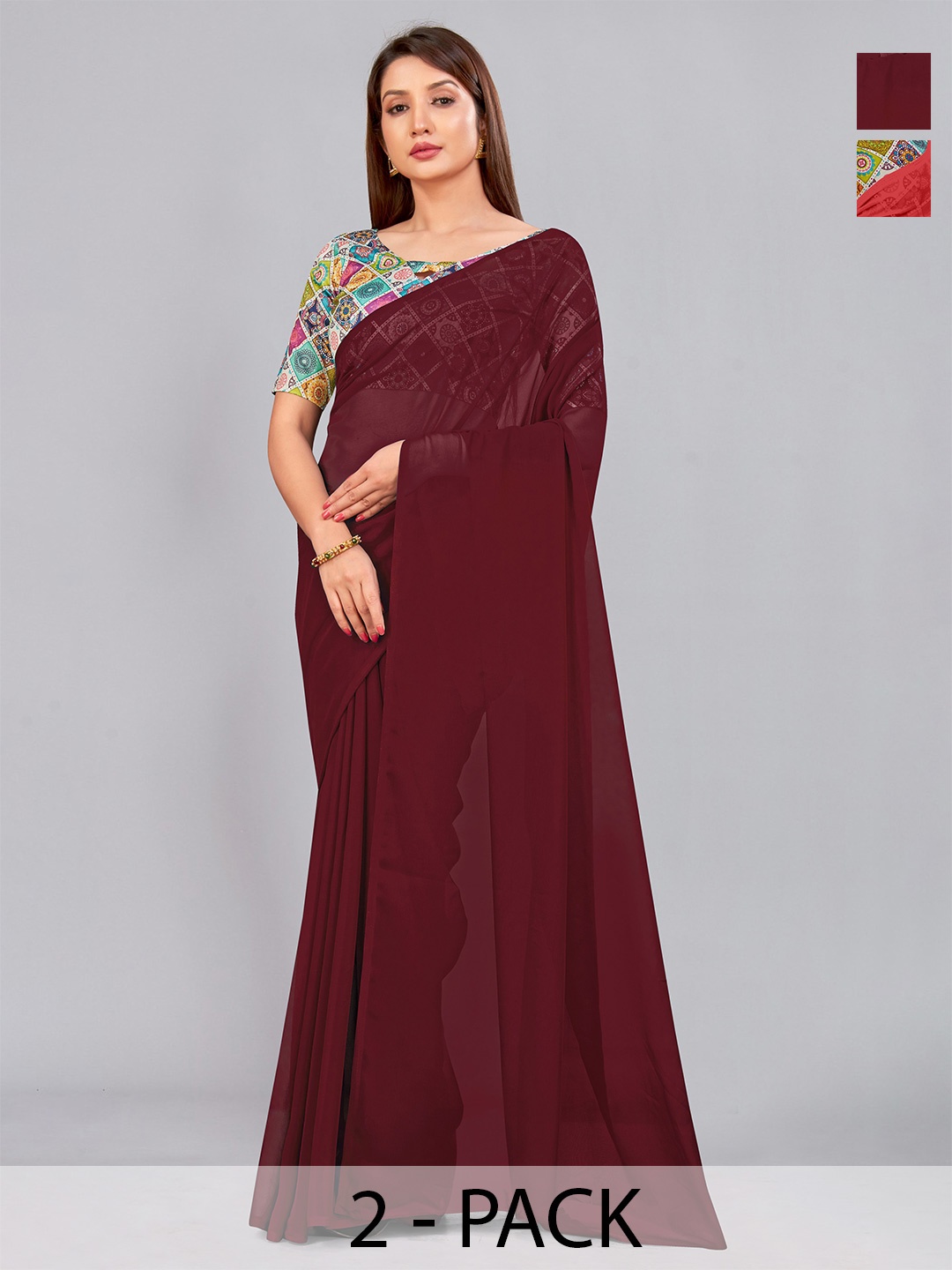 

CastilloFab Selection of 3 Pure Georgette Saree, Maroon