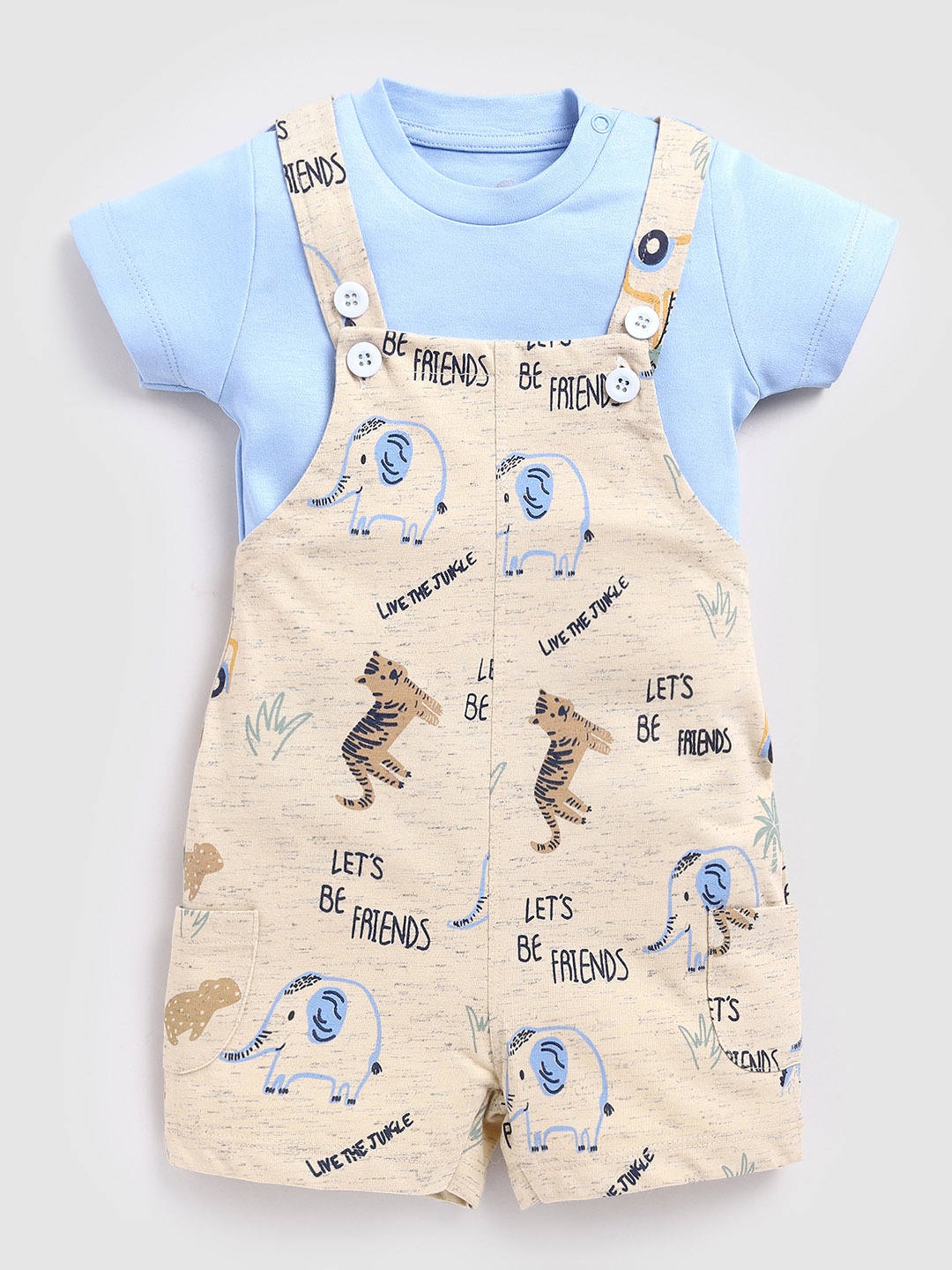 

BABY GO Infant Boys Printed Cotton Dungarees, Beige