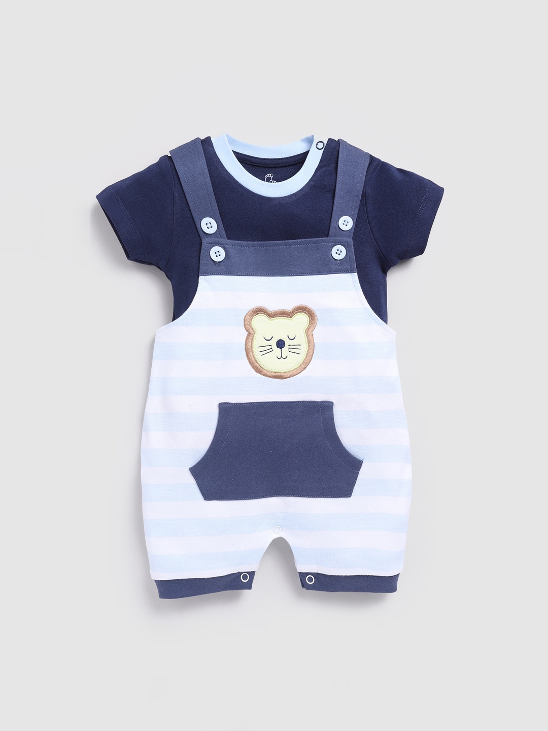 

BABY GO Infant Boys Embroidered Cotton Dungaree With T-Shirt, Navy blue