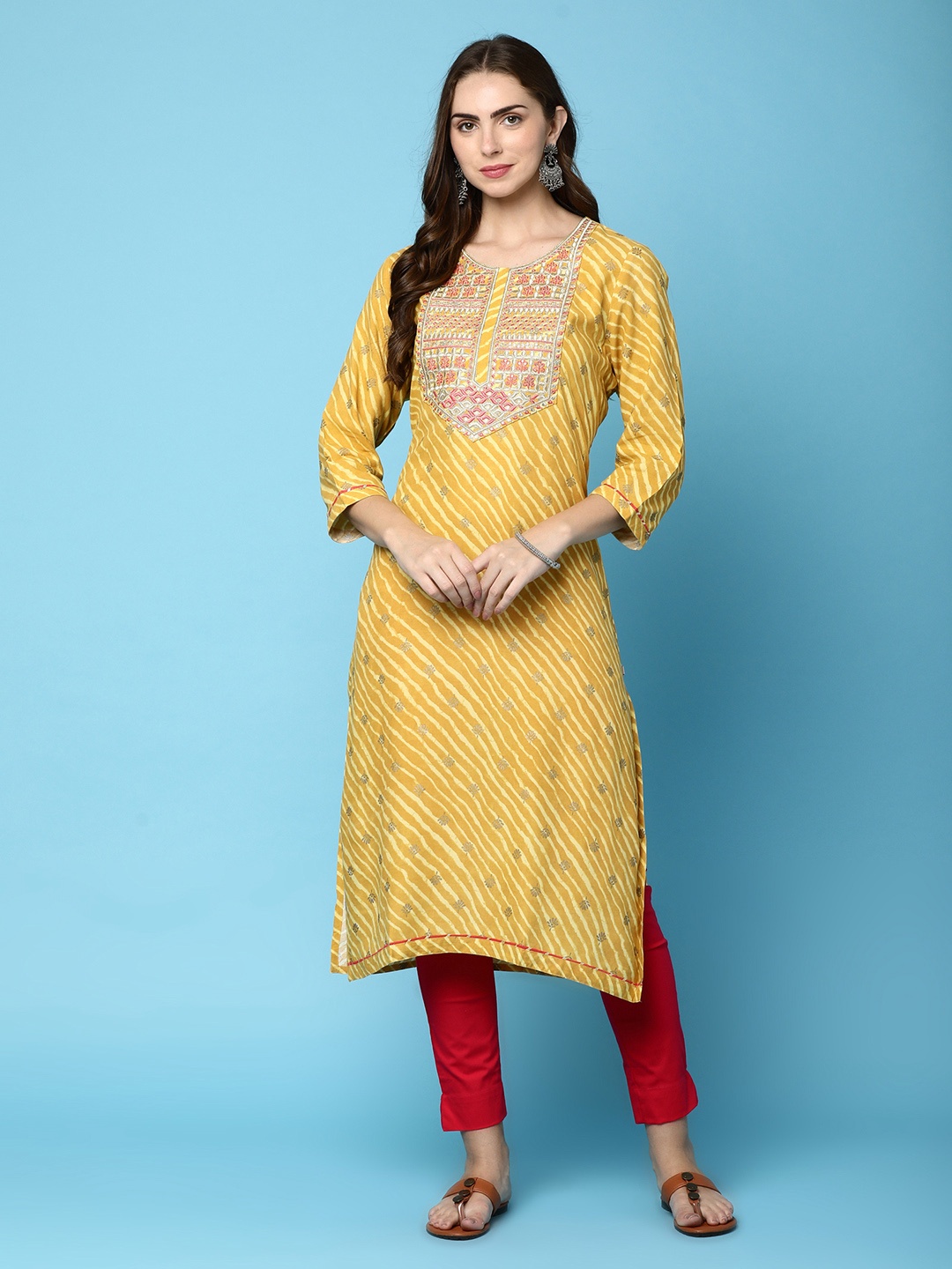 

V-Mart Leheriya Yoke Design Straight Cotton Kurta, Yellow