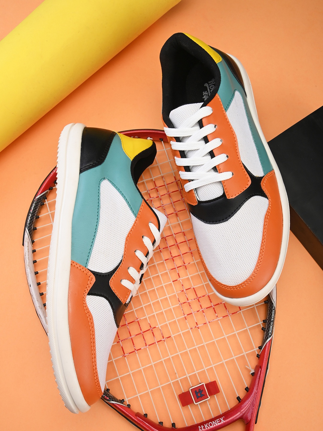

The Roadster Lifestyle Co. Men Orange-Coloured Colourblocked Round Toe Sneakers