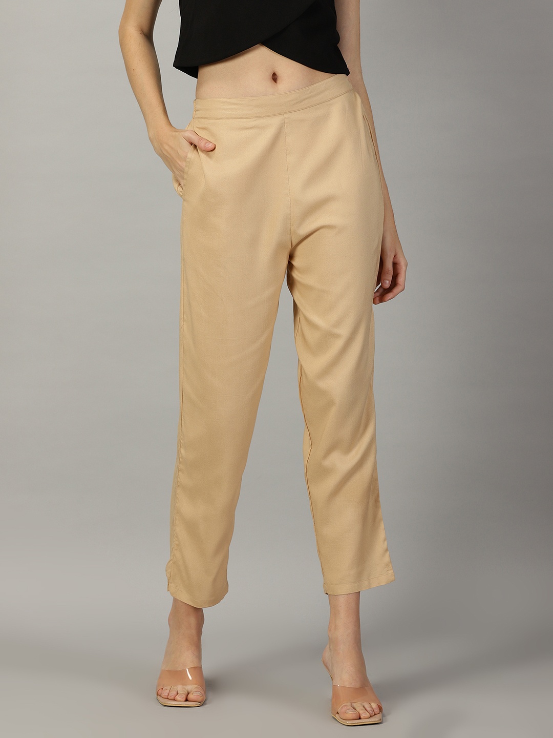 

HAY Mid-Rise Regular Fit Relaxed Straight Leg Casual Trousers, Tan