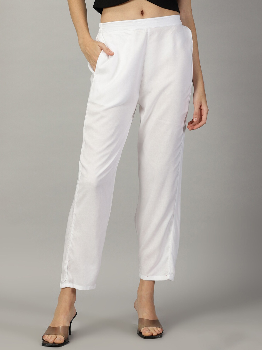 

HAY Women Mid-Rise Relaxed Straight Leg Casual Trousers, White