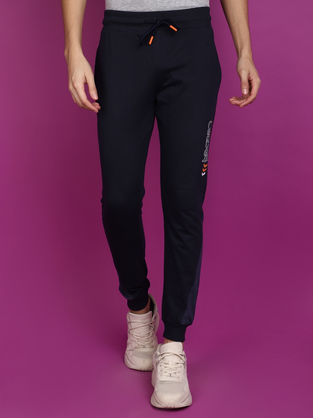

V-Mart Men Cotton Mid-Rise Joggers, Navy blue