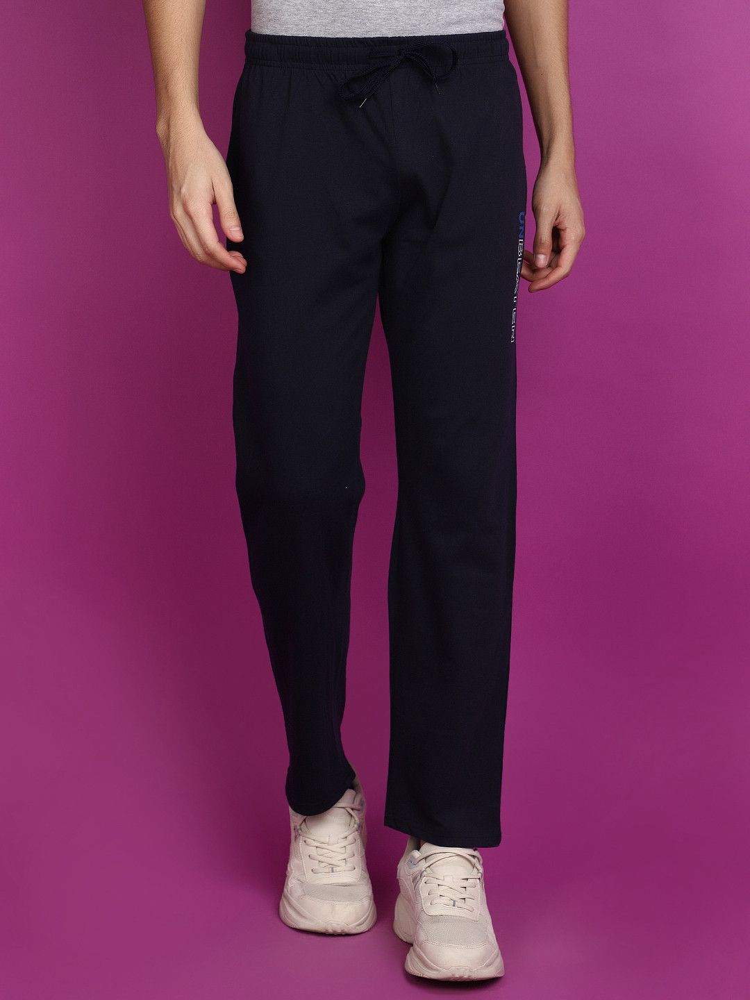 

V-Mart Men Mid-Rise Pure Cotton Track Pant, Blue