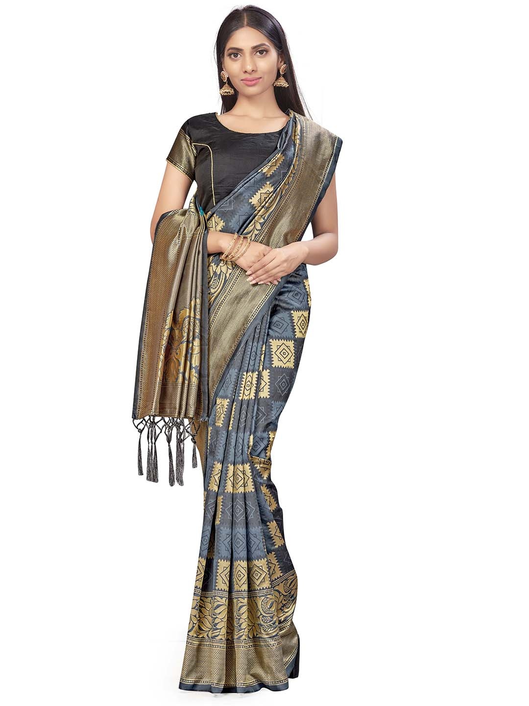 

MANVAA Ethnic Woven Design Zari Banarasi Saree, Grey