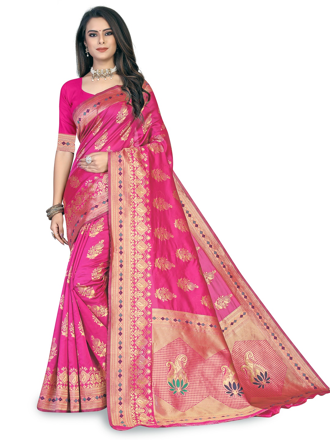 

MANVAA Floral Woven Design Zari Banarasi Saree, Pink
