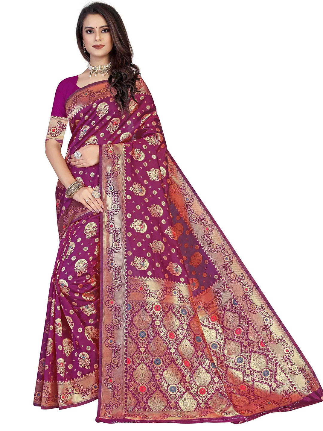 

MANVAA Ethnic Motifs Woven Design Zari Saree, Purple