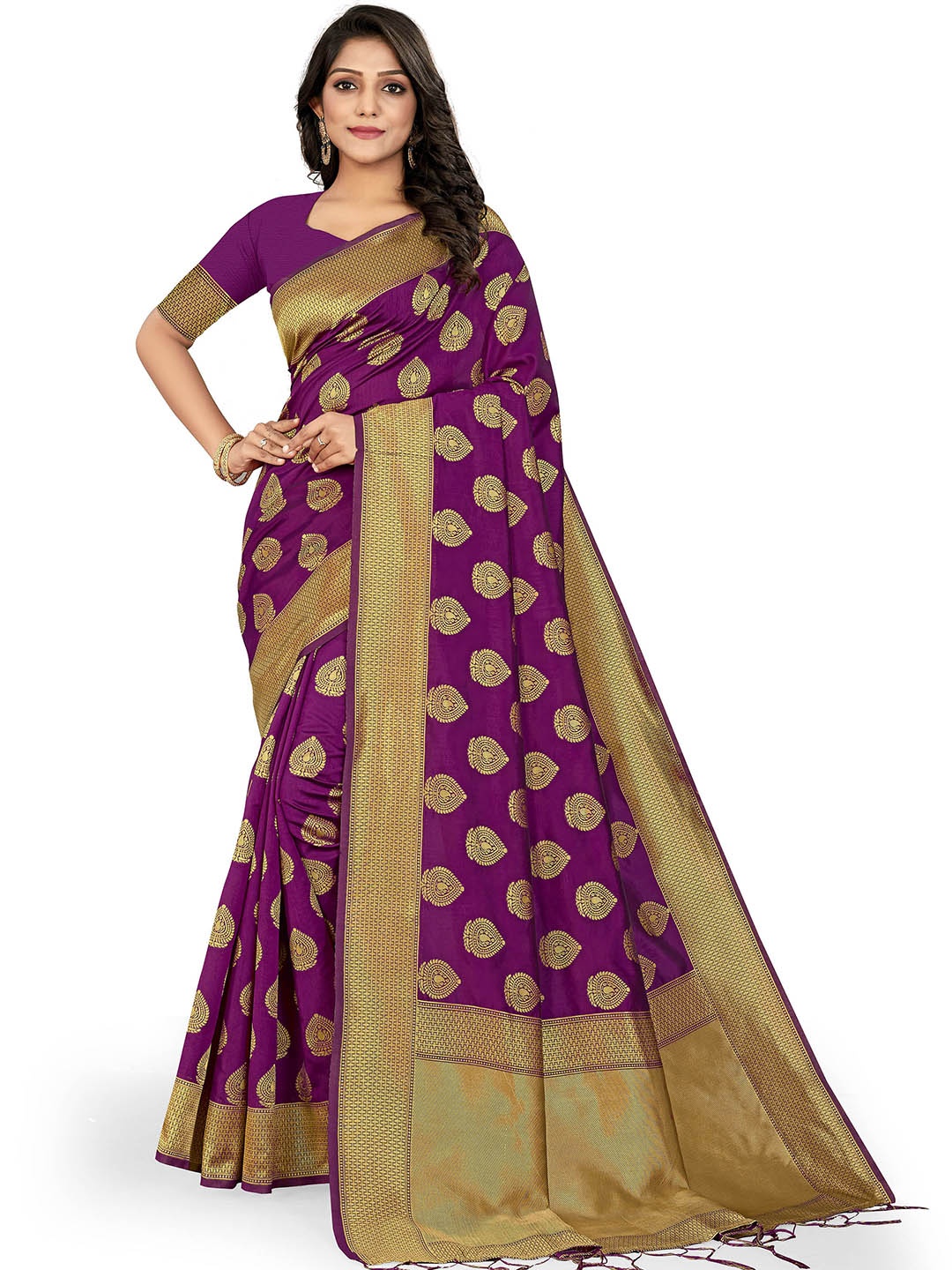 

MANVAA Woven Design Banarasi Saree, Magenta