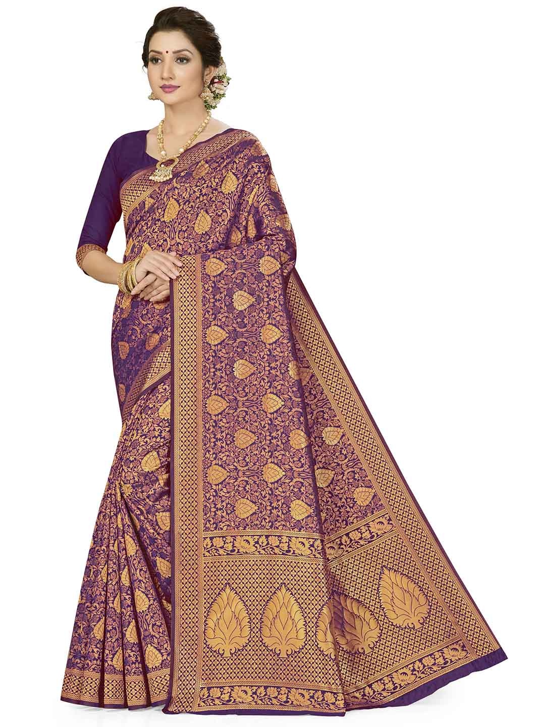 

MANVAA Ethnic Woven Design Zari Banarasi Saree, Purple