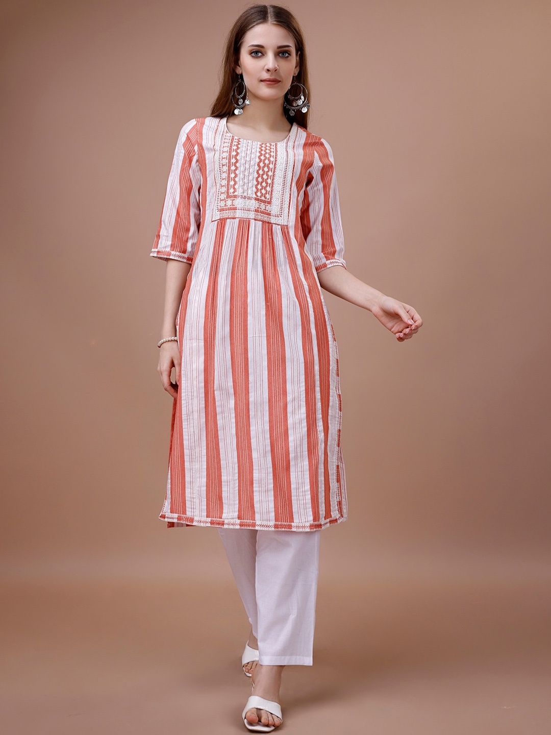 

Ode by House of Pataudi White Striped Straight Kurta