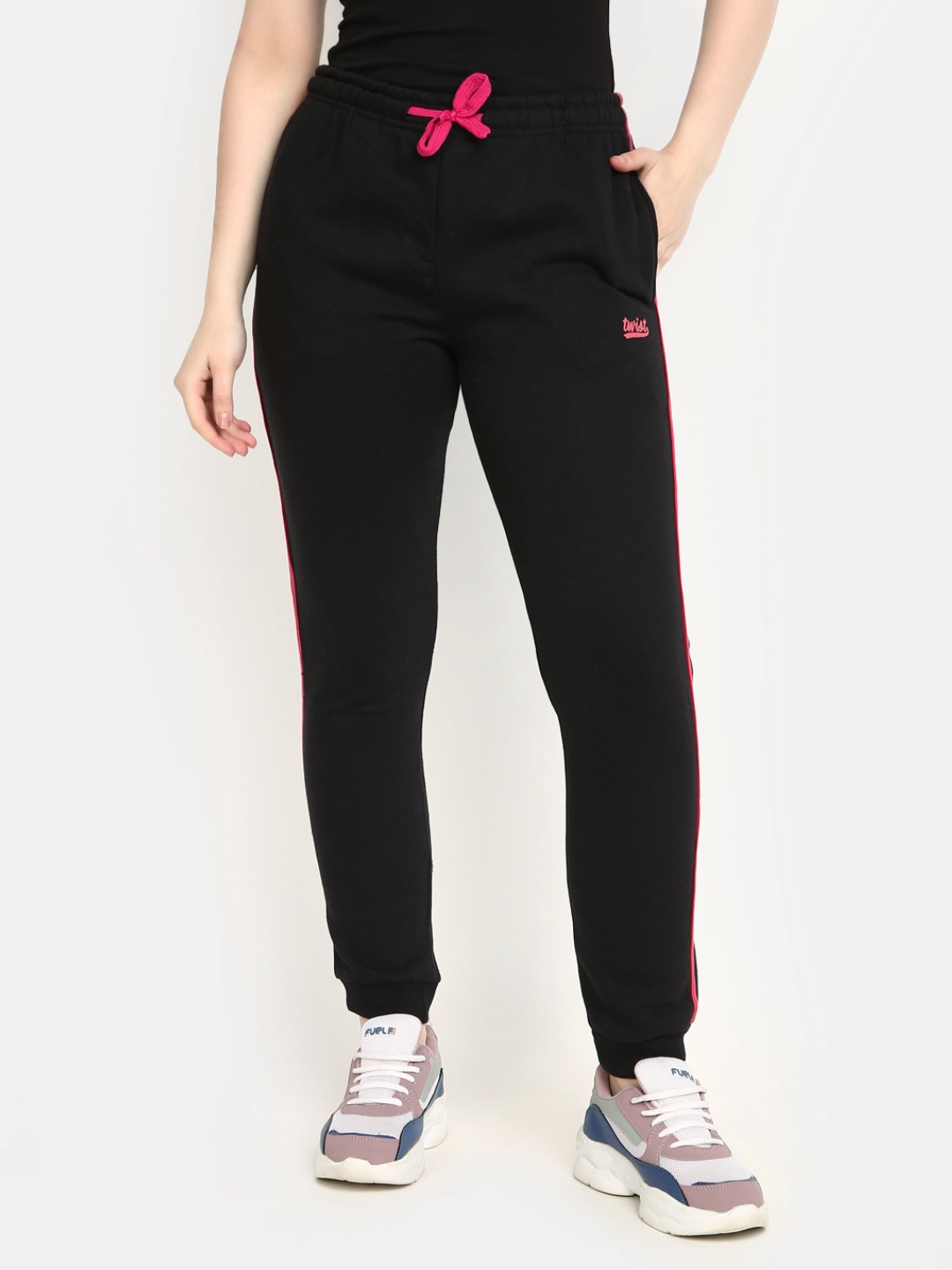 

V-Mart Women Cotton Mid-Rise Joggers, Black