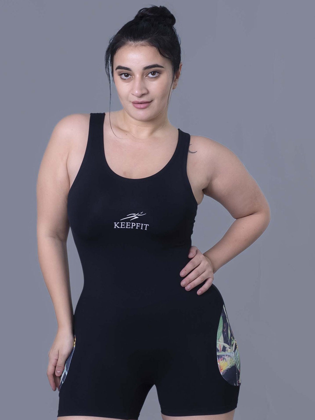 

Keepfit Plus Size Abstract Printed Legsuit, Navy blue