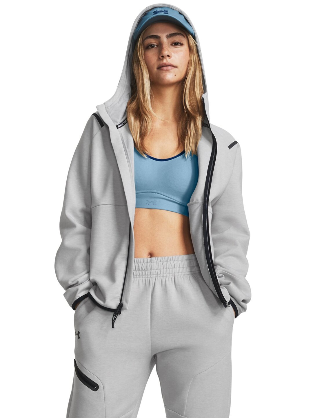 

UNDER ARMOUR UA W Unstoppable Hooded Fleece Full-Zip Sporty Jacket, Grey