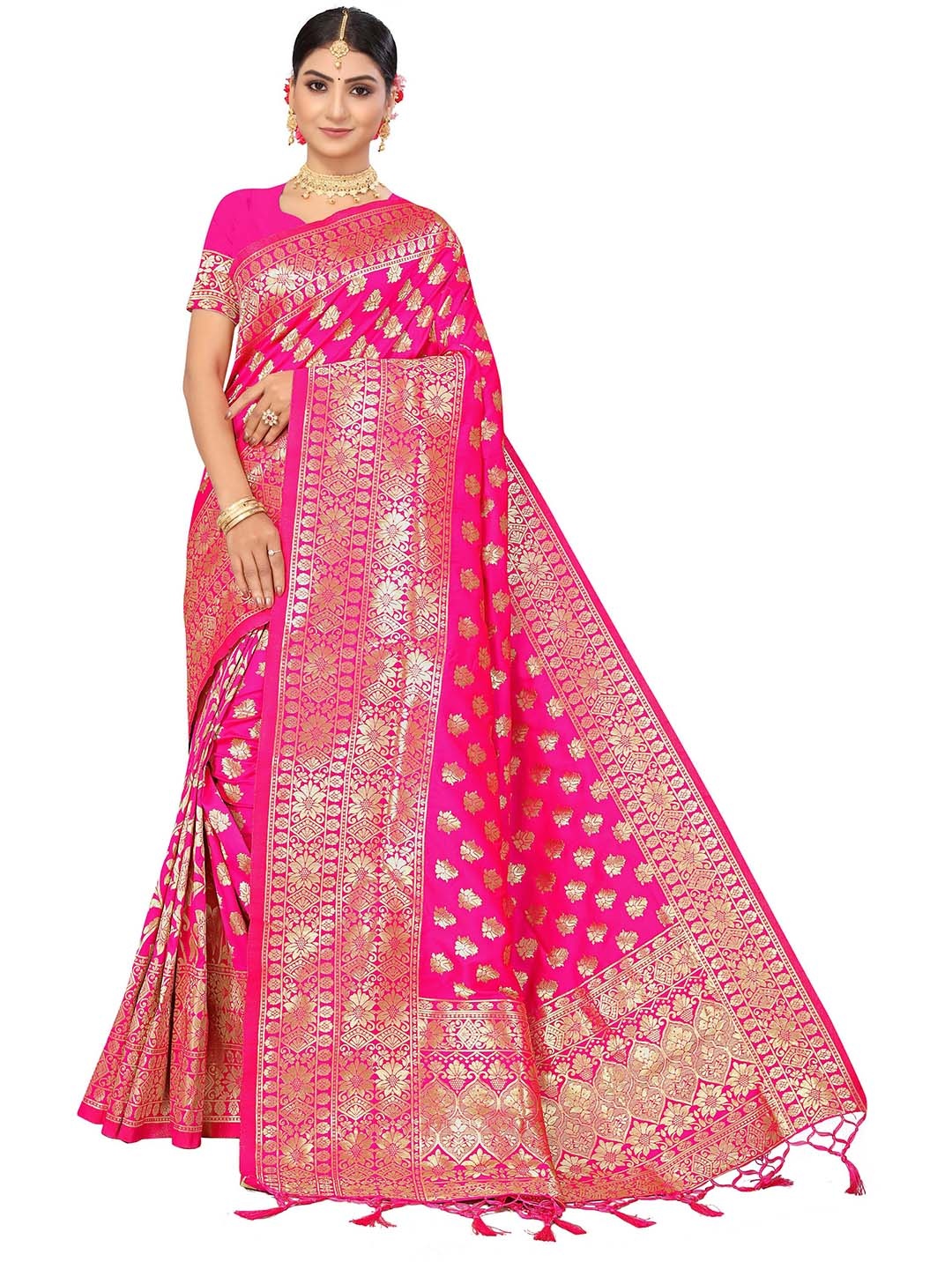 

MANVAA Ethnic Woven Design Zari Banarasi Saree, Pink