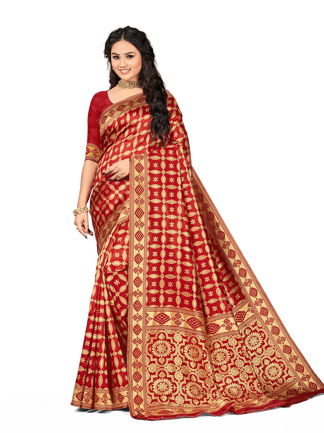 

MANVAA Ethnic Motifs Woven Design Zari Banarasi Saree, Maroon