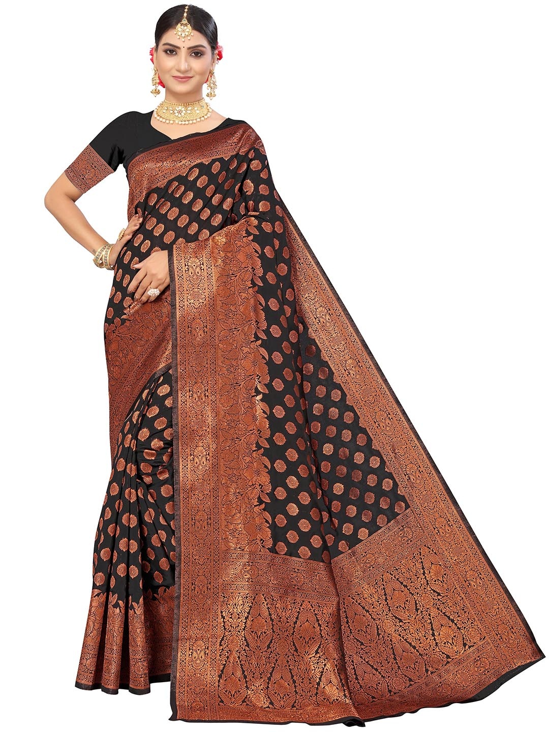 

MANVAA Black & GoldToned Ethnic Woven Design Zari Banarasi Silk Saree