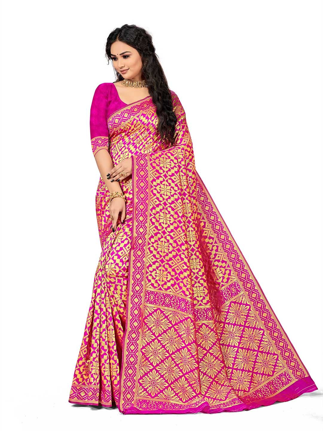 

MANVAA Ethnic Motifs Woven Design Zari Saree, Pink