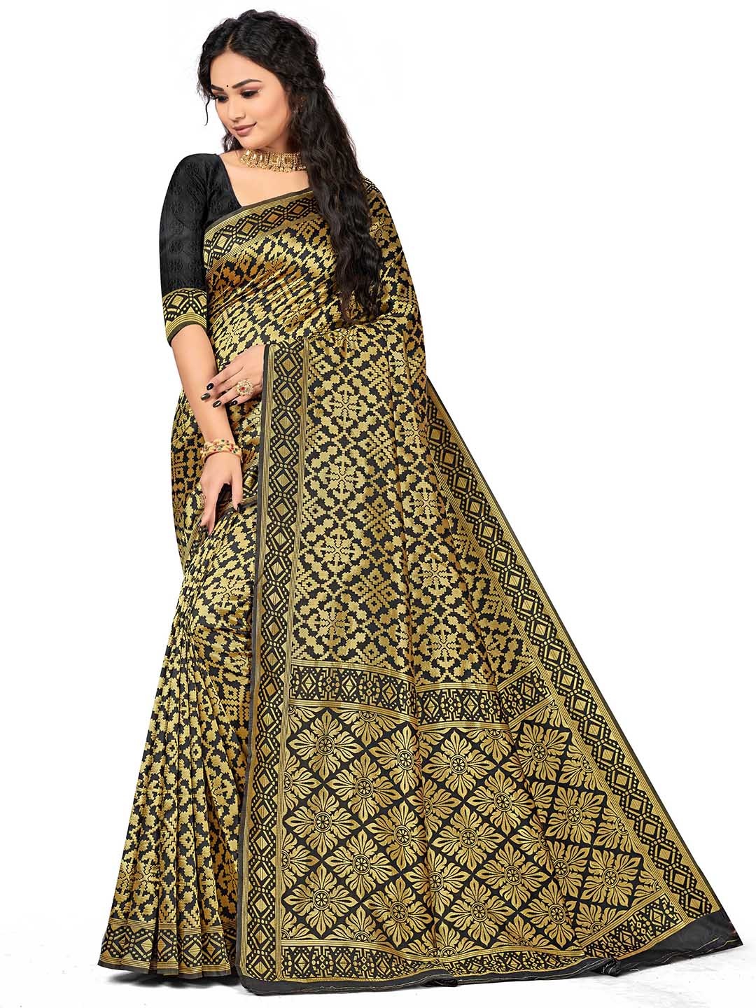

MANVAA Ethnic Woven Design Zari Saree, Black