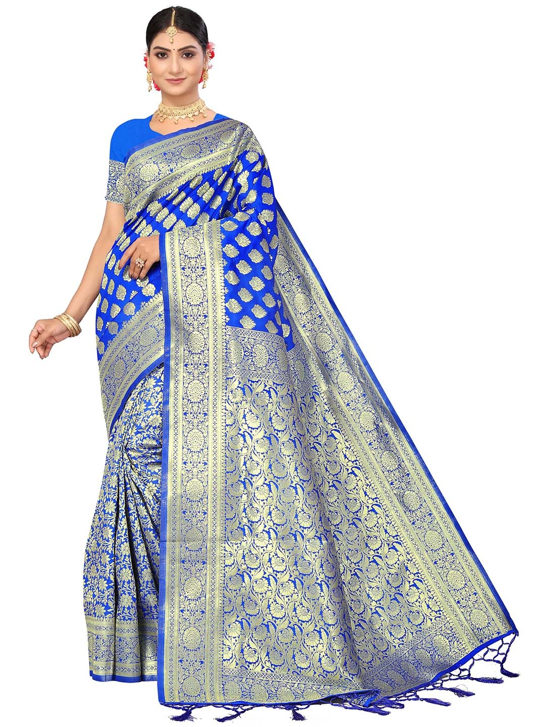 

MANVAA Ethnic Woven Design Zari Banarasi Saree, Blue