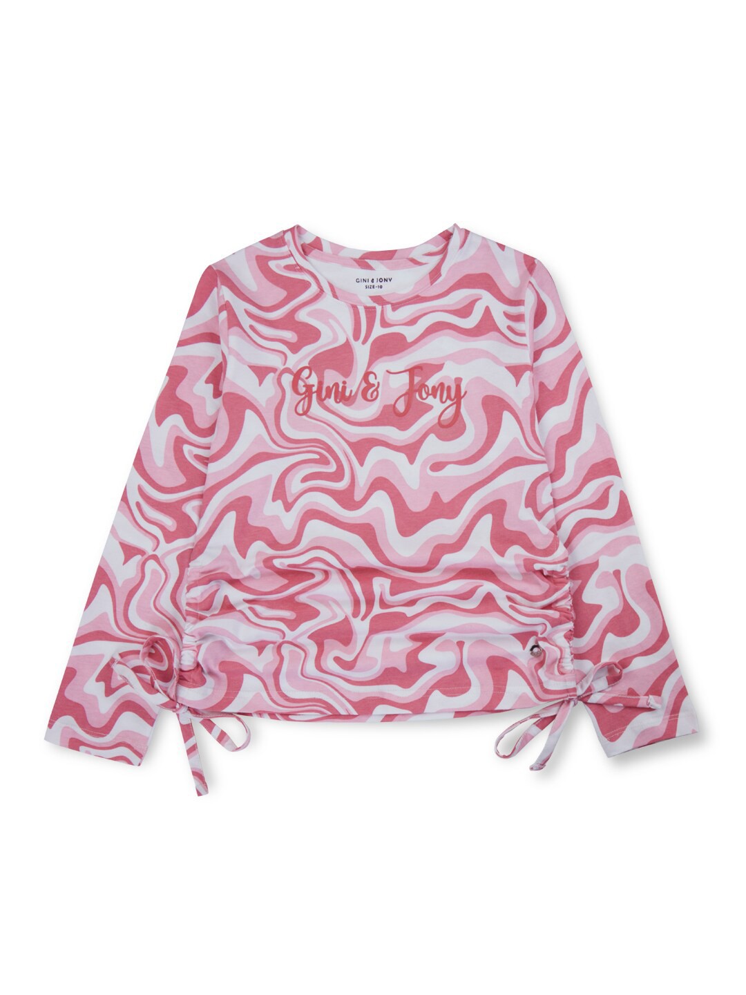 

Gini and Jony Girls Abstract Print Long Sleeves Cotton Top, Pink
