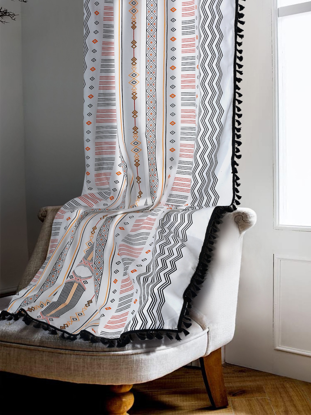 

Cortina Single Geometric Window Curtain, White