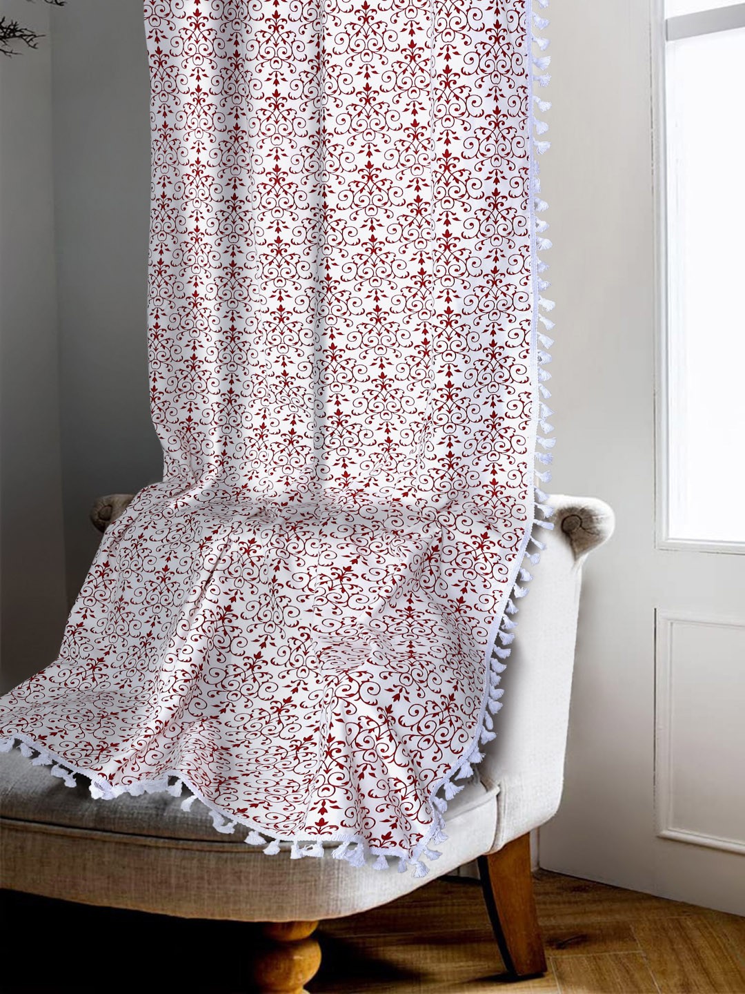 

Cortina Single Ethnic Motifs Cotton Window Curtain, White