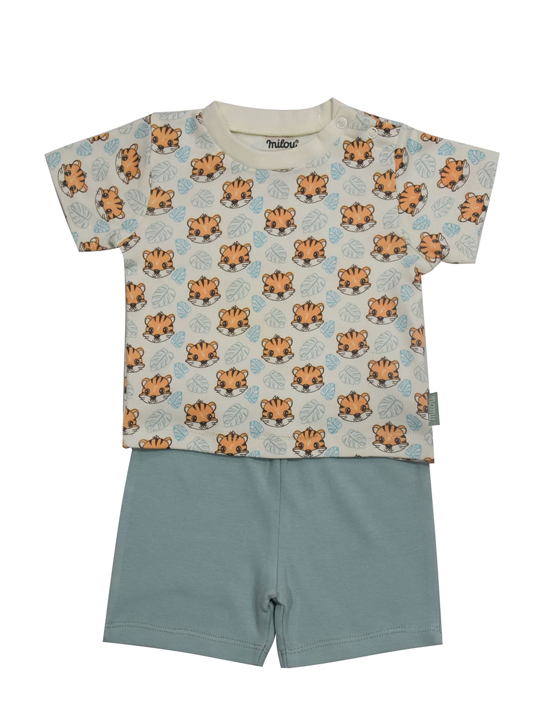 

milou Boys Conversational Printed Pure Cotton T-shirt With Shorts, White
