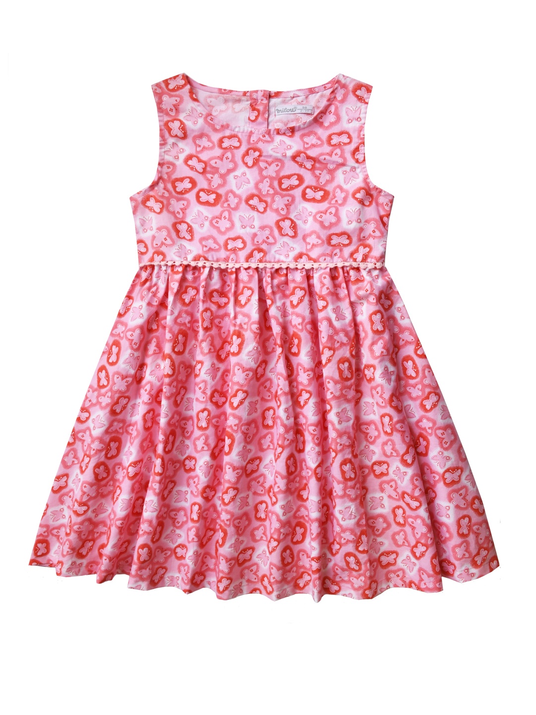 

milou Kids-Girls Floral Print Cotton Round Neck Fit & Flare Dress, Pink