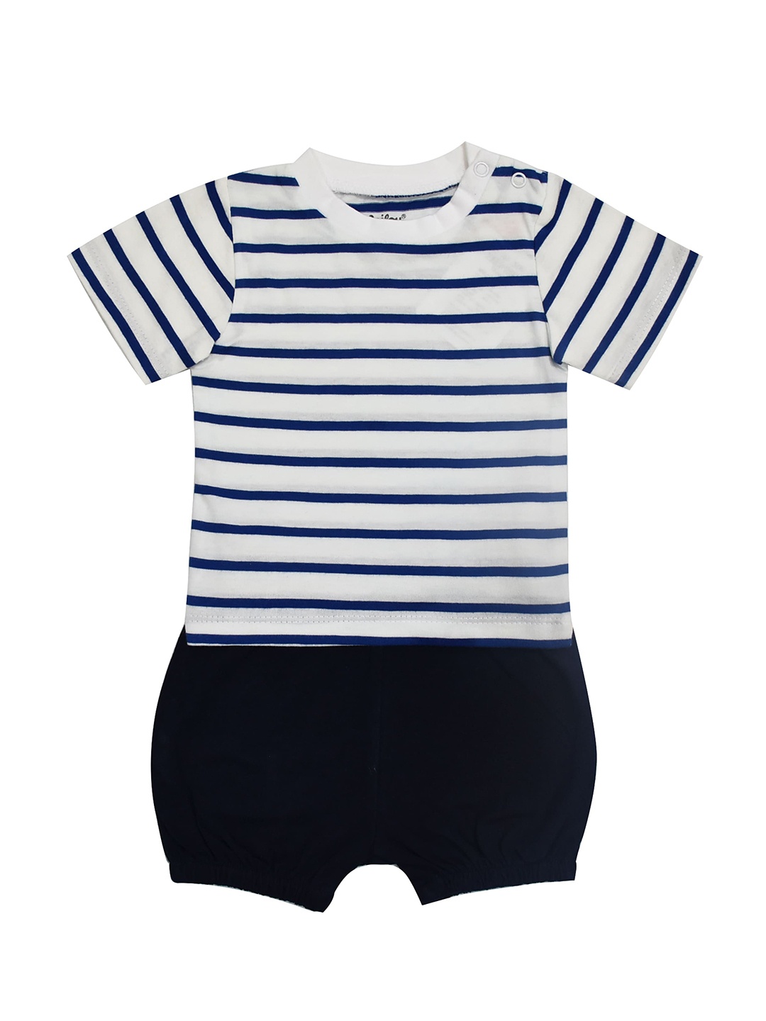 

milou Infant Boys Striped Pure Cotton T-shirt With Shorts, White