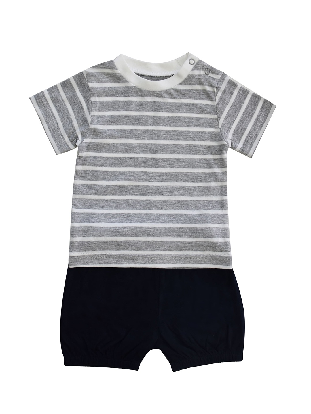 

milou Boys Striped Pure Cotton T-shirt With Shorts, Navy blue