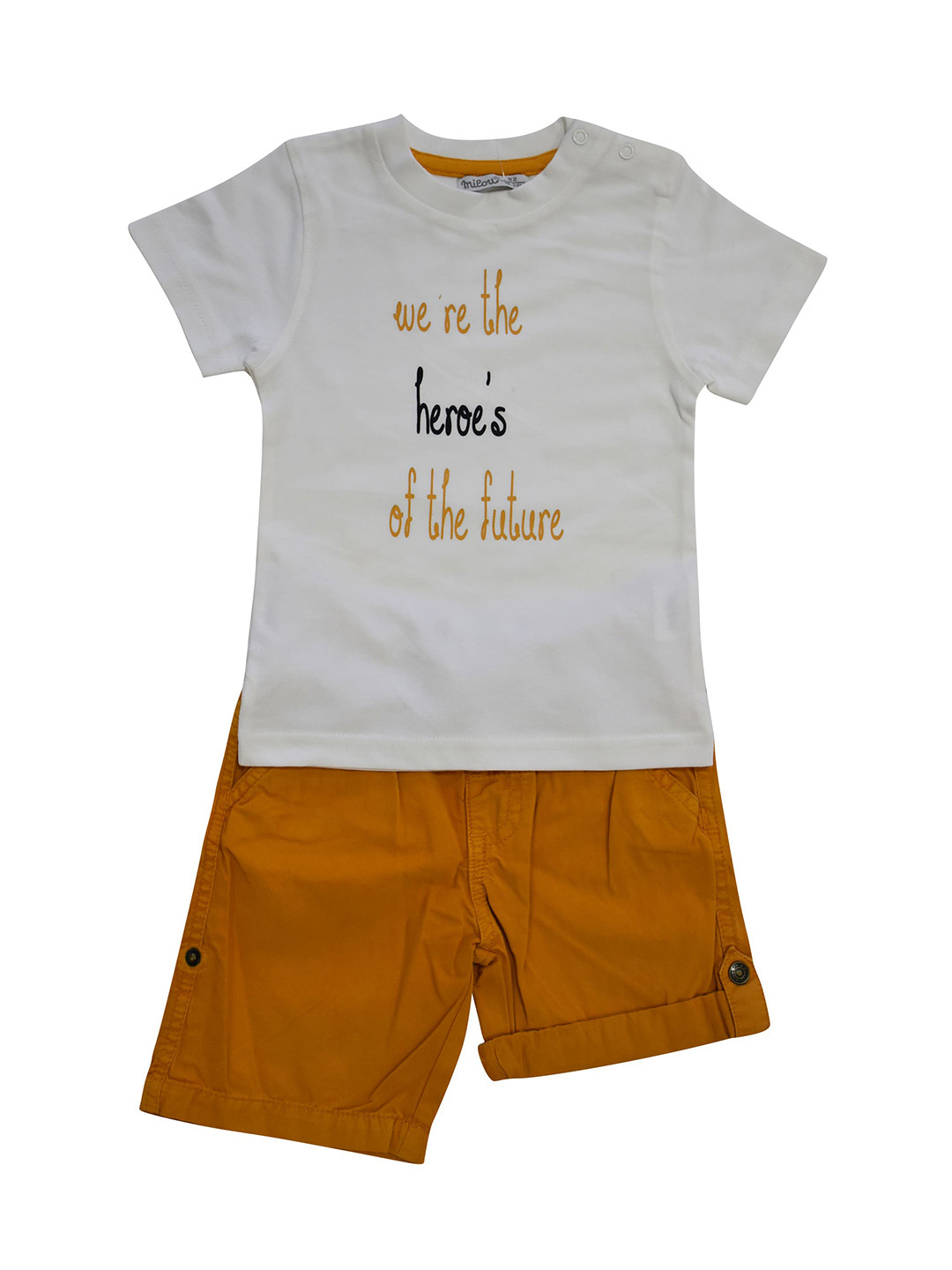 

milou Boys Typography Printed Pure Cotton T-shirt With Shorts, White