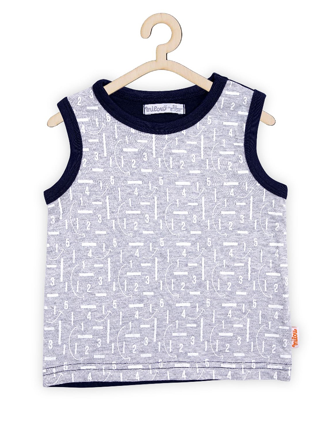 

milou Boys Abstract Round Neck Sleeveless Cotton T-shirt, Grey