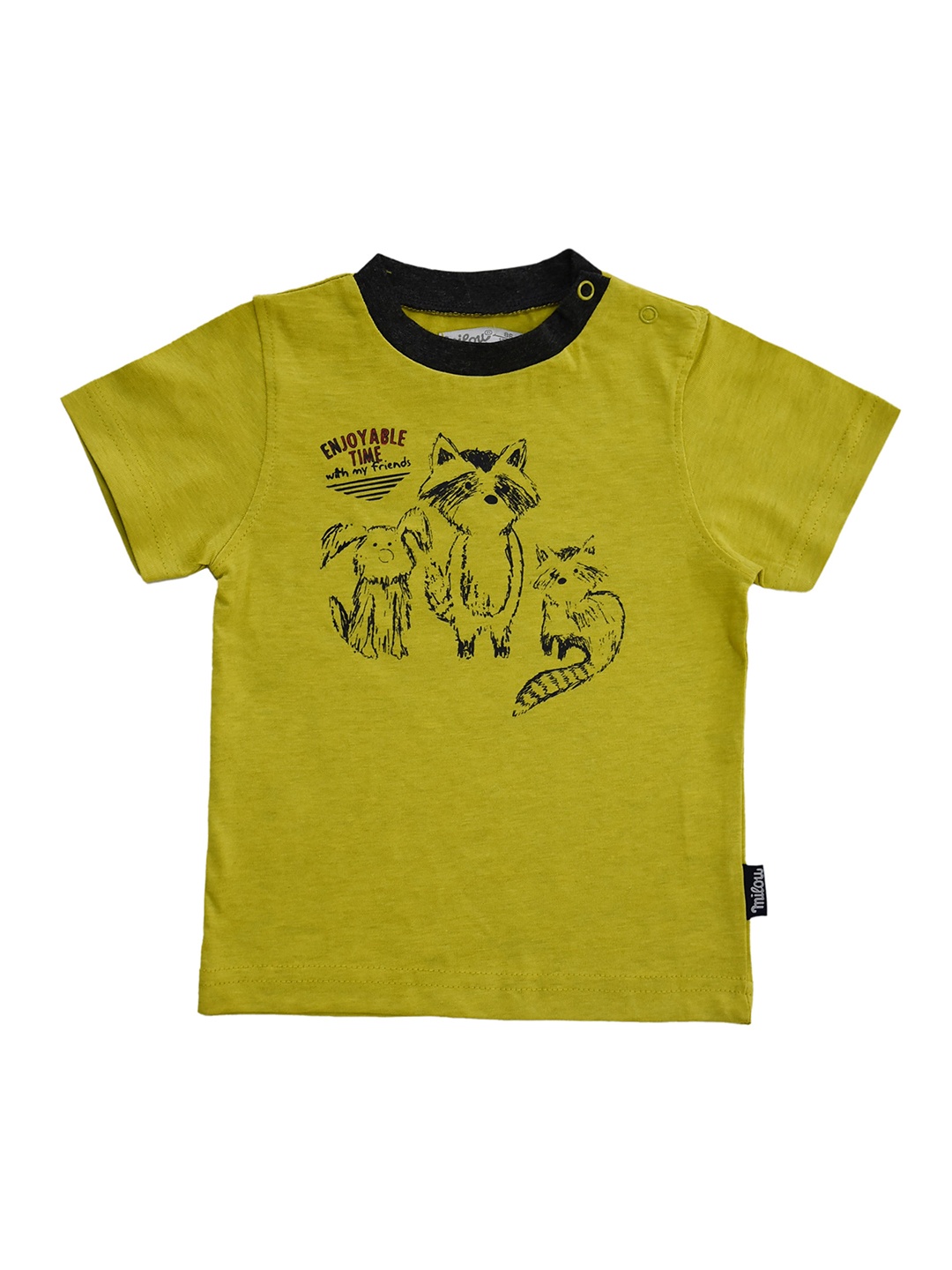 

milou Boys Typography Printed Round Neck Short Sleeves Cotton T-shirt, Green