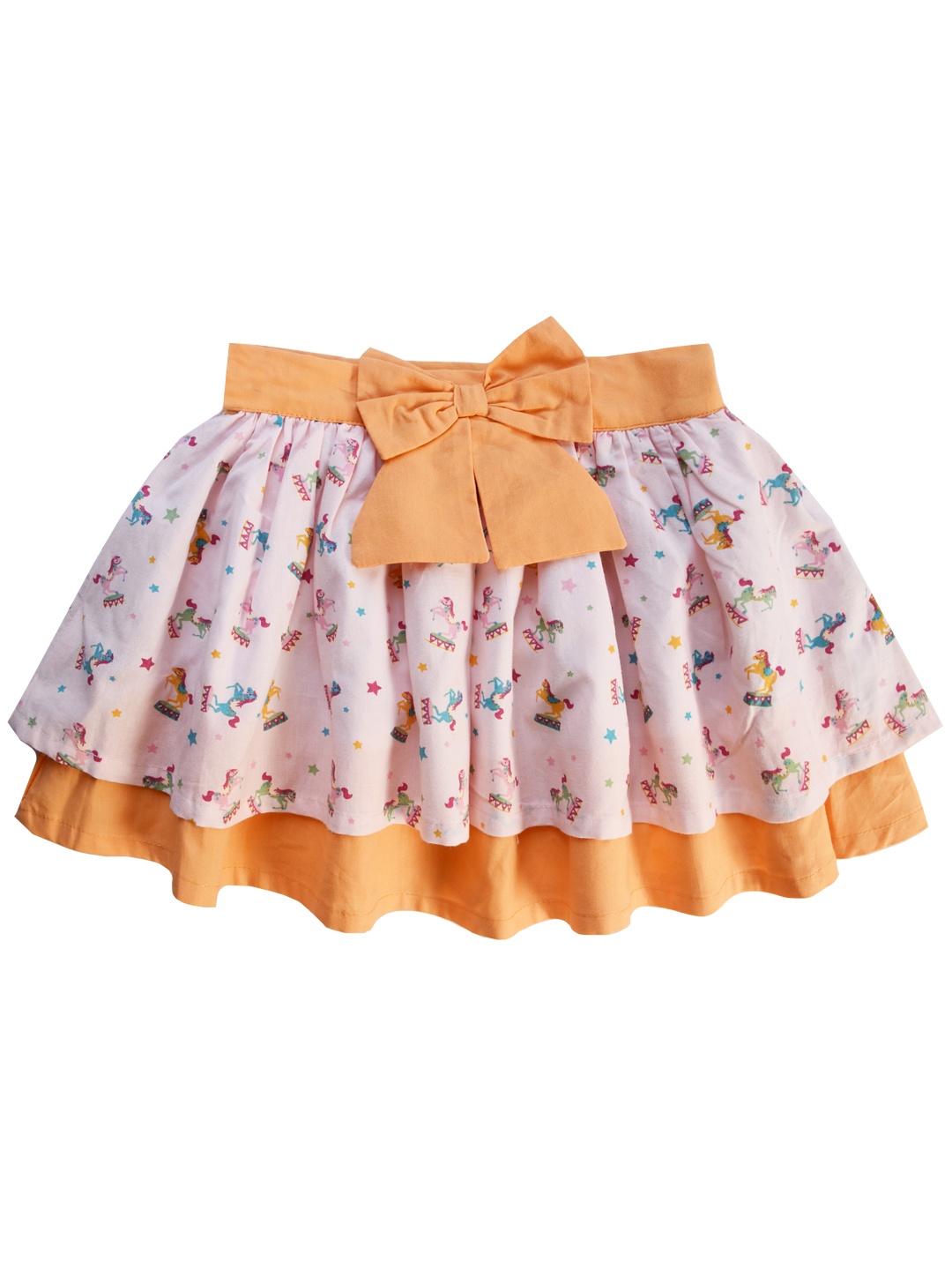 

milou Girls Printed Pure Cotton Layered Flared Skirt, White