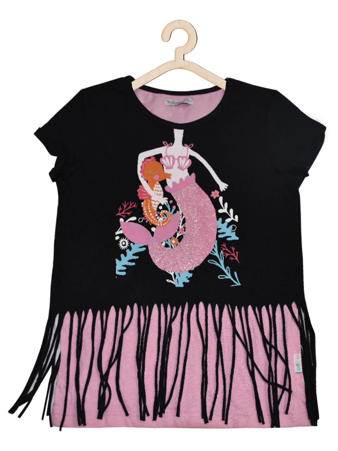 

milou Girls Graphic Printed Cotton Top, Black