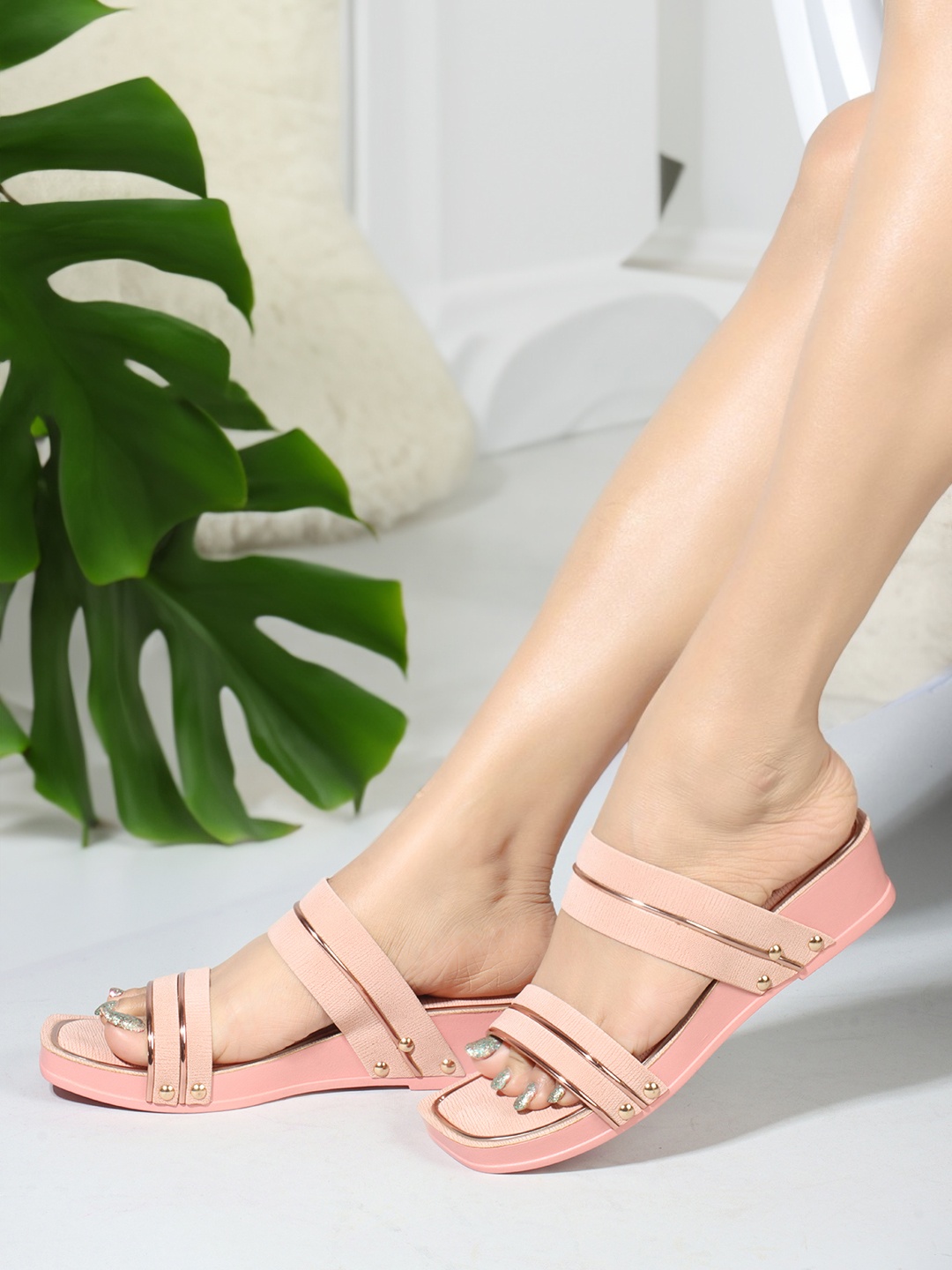 

ICONICS Strappy Open Toe Wedge Heels, Pink