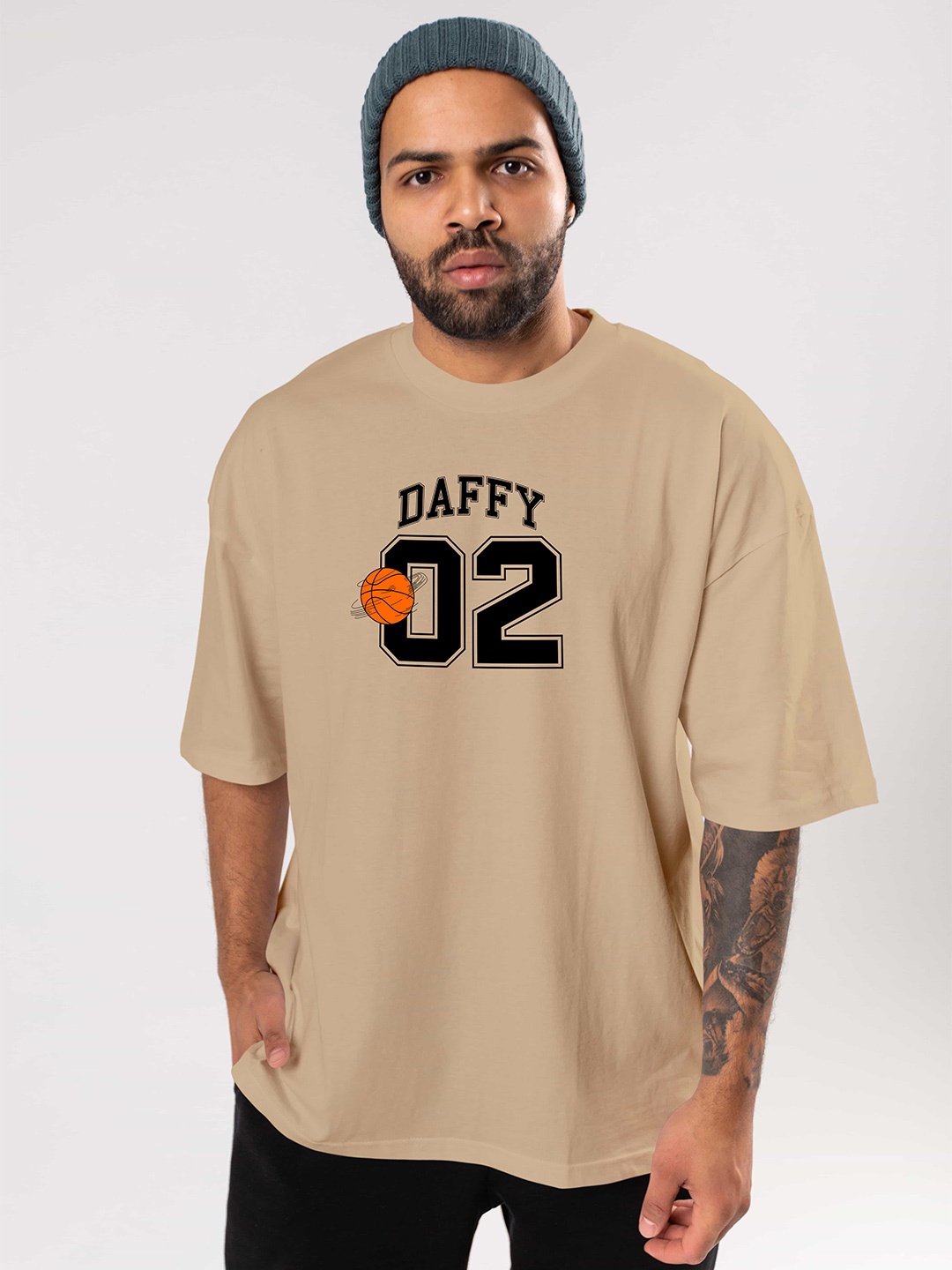 

BAESD Men Humour & Comic Printed Cotton Drop-Shoulder Sleeves Oversized Plus Size T-shirt, Beige